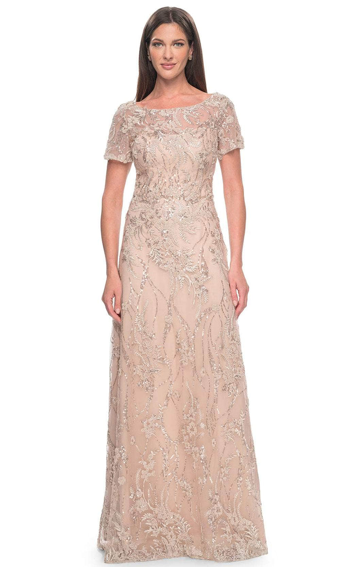 La Femme 31639 - Short Sleeve Beaded Long Dress Mother of the Bride Dresses 2 / Blush