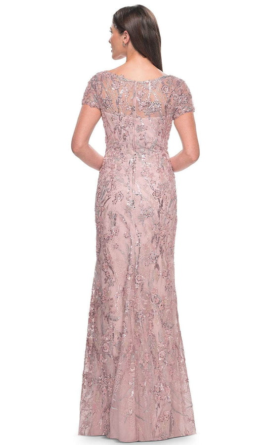 La Femme 31672 - Beaded Floral Patterned Short Sleeve Evening Dress