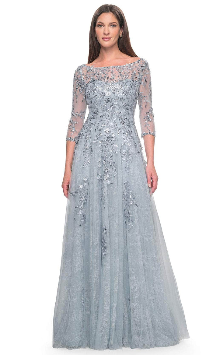 La Femme 31795 - Embellished A-Line Evening Dress Mother of the Bride Dresses 4 / Dusty Blue