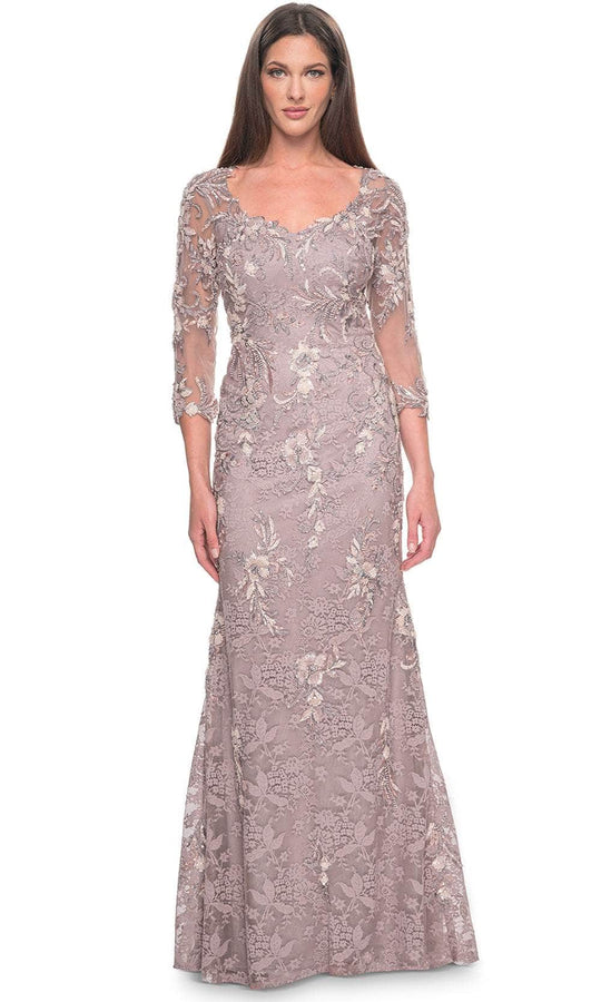 La Femme 31796 - Beaded Quarter Sleeve Evening Dress
