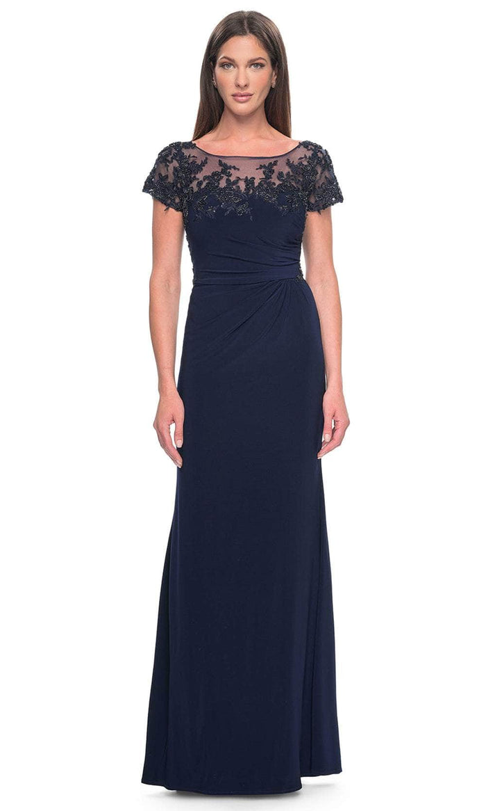 La Femme 31805 - Short Sleeve Ruched Detailed Evening Dress Evening Dresses 4 / Navy