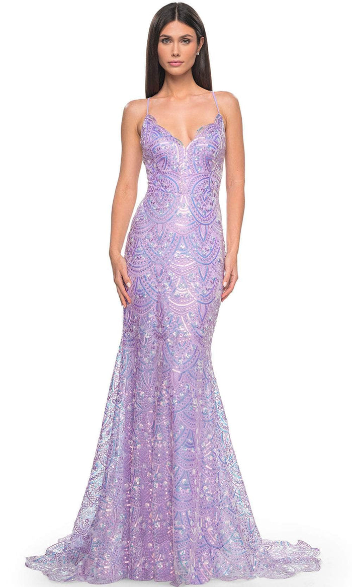 La Femme 31865 - Sequin Mermaid Prom Dress Special Occasion Dress 00 / Light Periwinkle