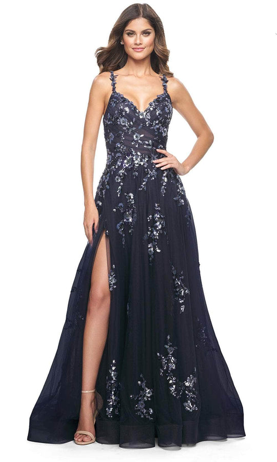 La Femme 31936 - Floral Applique V-Neck Prom Gown
