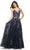 La Femme 31936 - Floral Applique V-Neck Prom Gown Evening Dresses