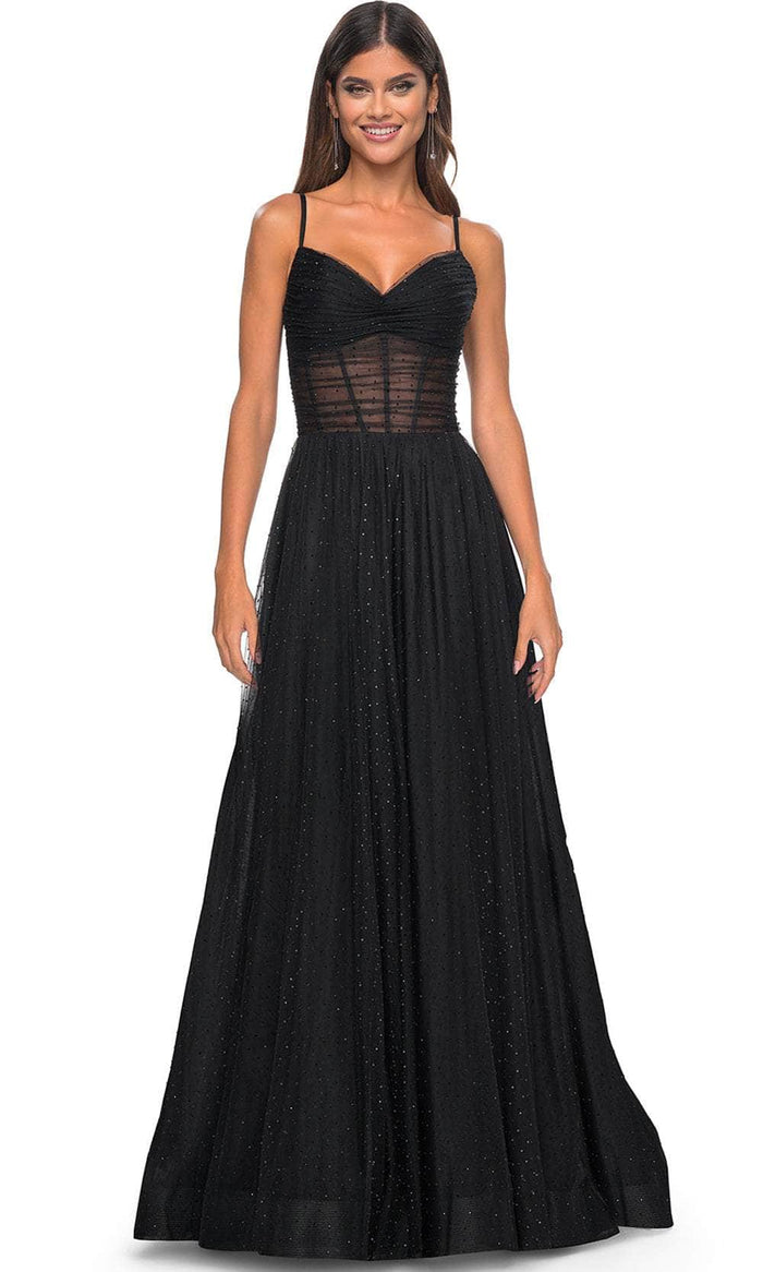 La Femme 31970 - Ruched Tulle Prom Dress Special Occasion Dress 00 / Black