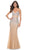 La Femme 32007 - V-Neck Rhinestone Embellished Prom Dress Evening Dresses 00 / Nude