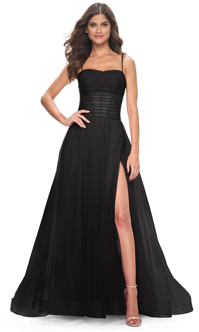 La Femme 32017 - Ruched Illusion Prom Dress Evening Dresses 00 / Black