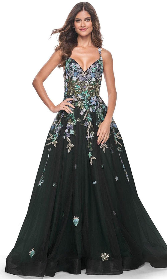 La Femme 32023 - A-Line Floral Appliqued Prom Gown