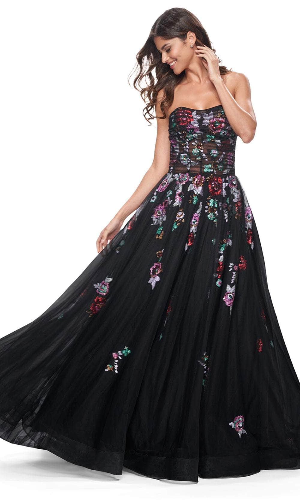 La Femme 32072 - Strapless Floral Sequin Embellished Prom Gown ...