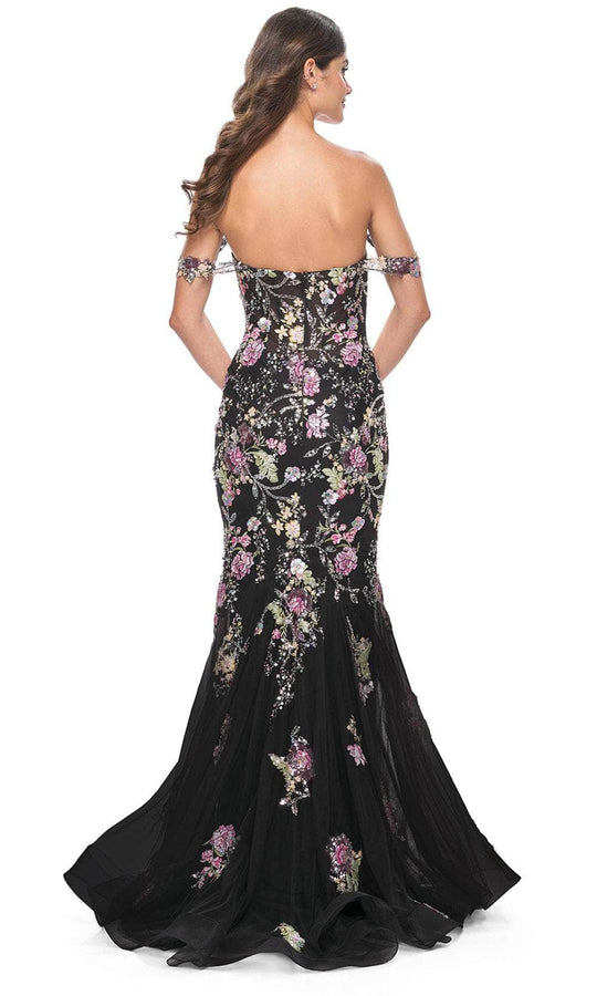 La Femme 32087 - Floral Sequin Embellished Off-Shoulder Prom Gown