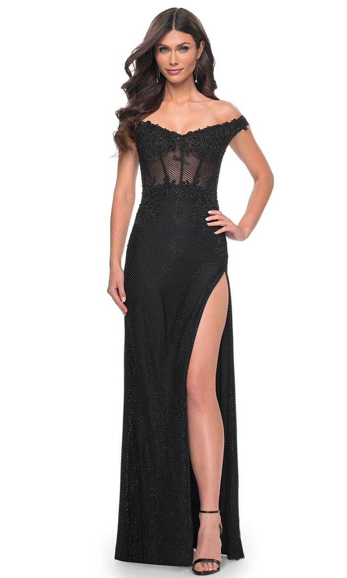 La Femme 32116 - Off Shoulder Corset Prom Dress Prom Dresses 00 / Black
