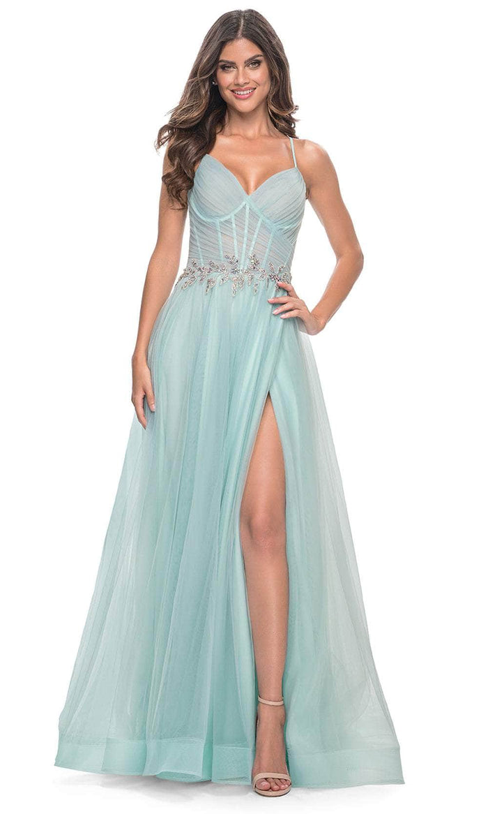 La Femme 32117 - Applique Waist Prom Dress Evening Dresses 00 / Light Blue