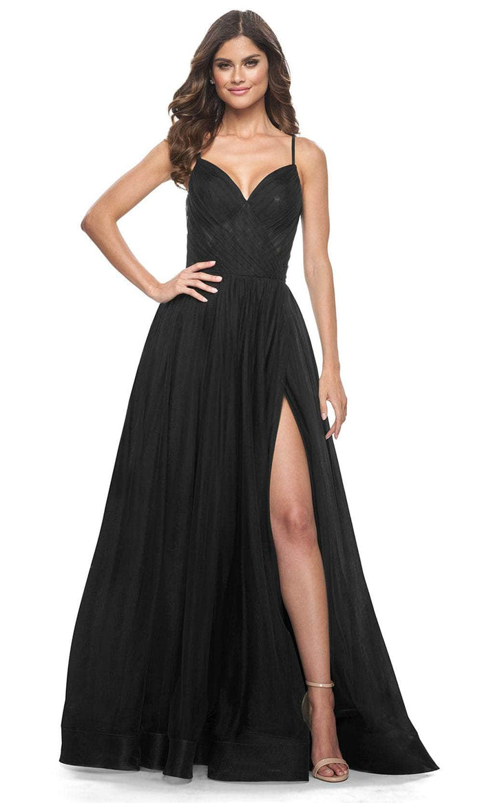 La Femme 32130 - Ruched V-Neck Prom Dress Evening Dresses 00 / Black
