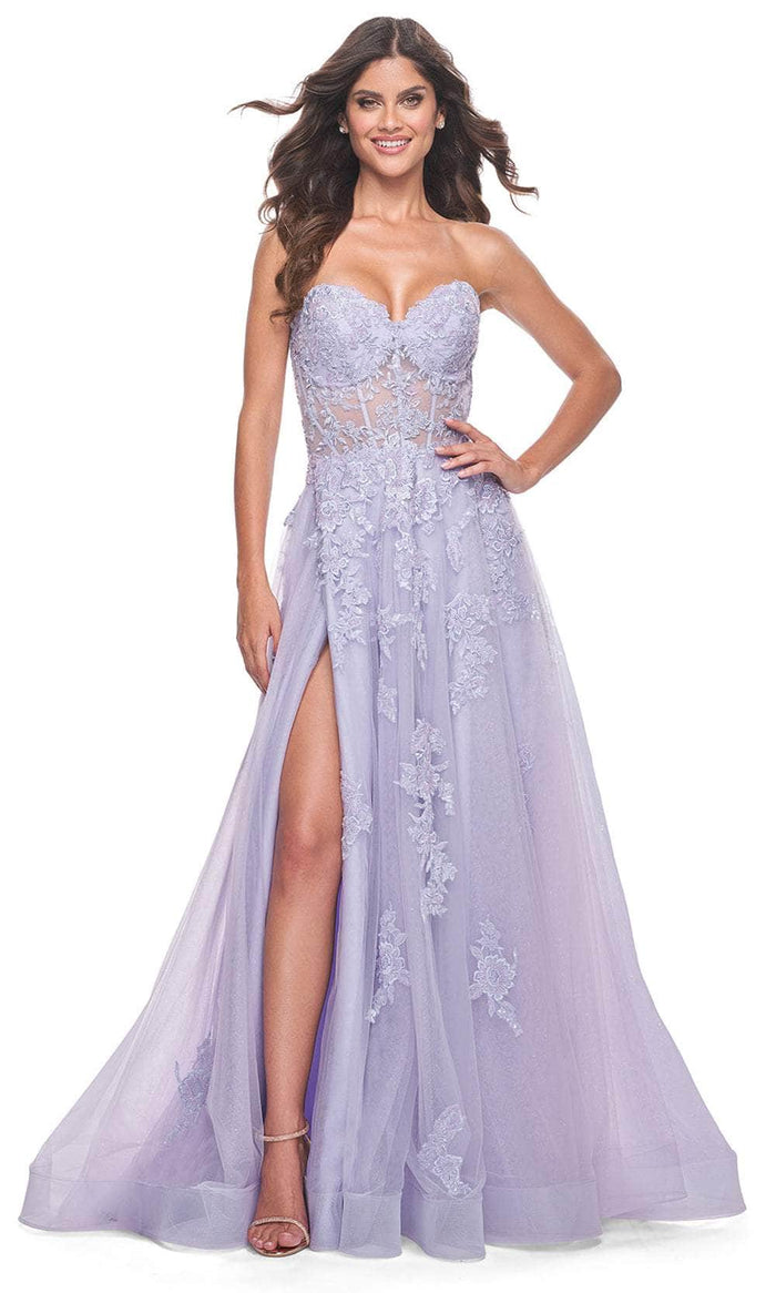 La Femme 32145 - Sweetheart Applique Prom Dress Prom Dresses 00 / Light Periwinkle