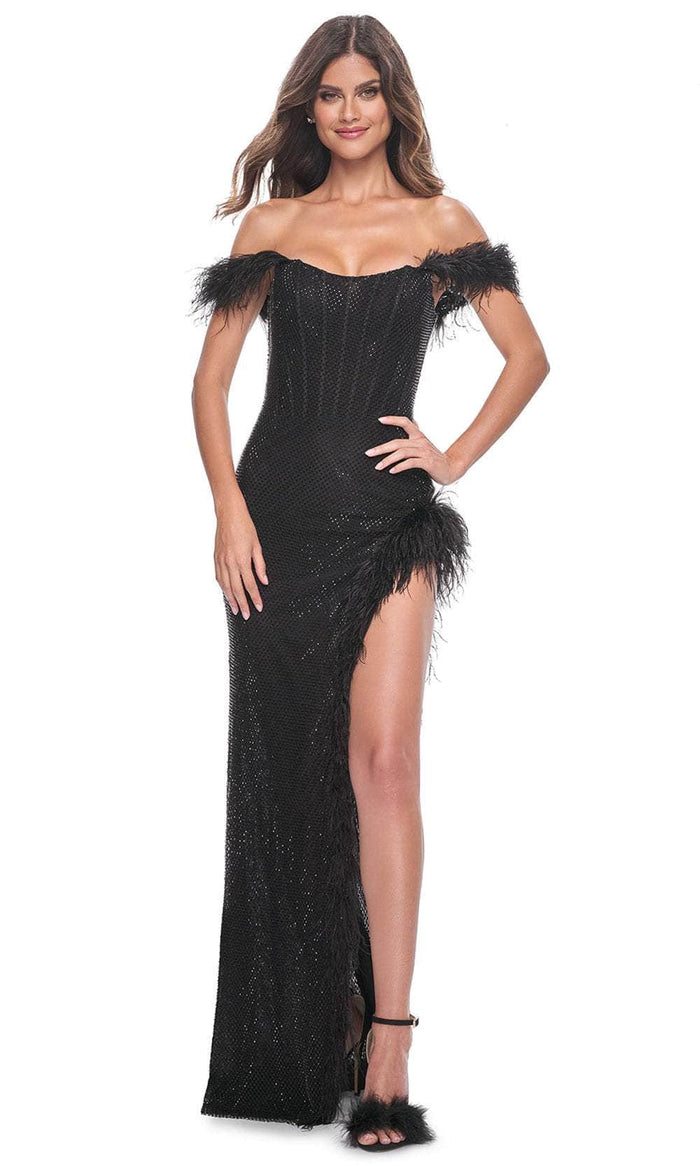 La Femme 32151 - Off Shoulder Scoop Prom Gown Prom Dresses 00 / Black
