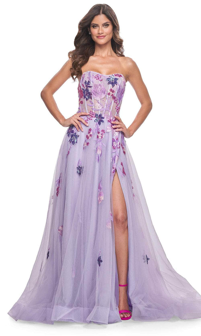 La Femme 32156 - Strapless Sequin Embellished Prom Gown Prom Dresses 00 / Lavender