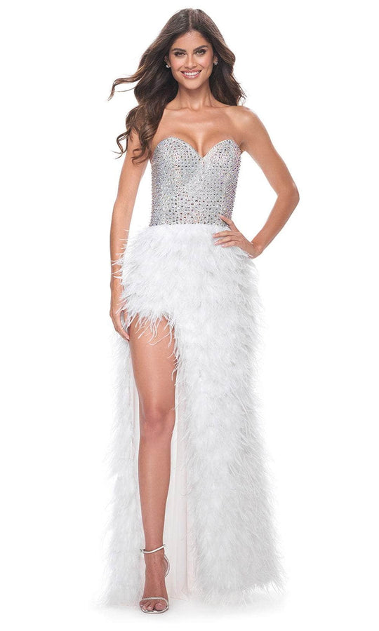 La Femme 32165 - Sweetheart Feather Skirt Prom Gown