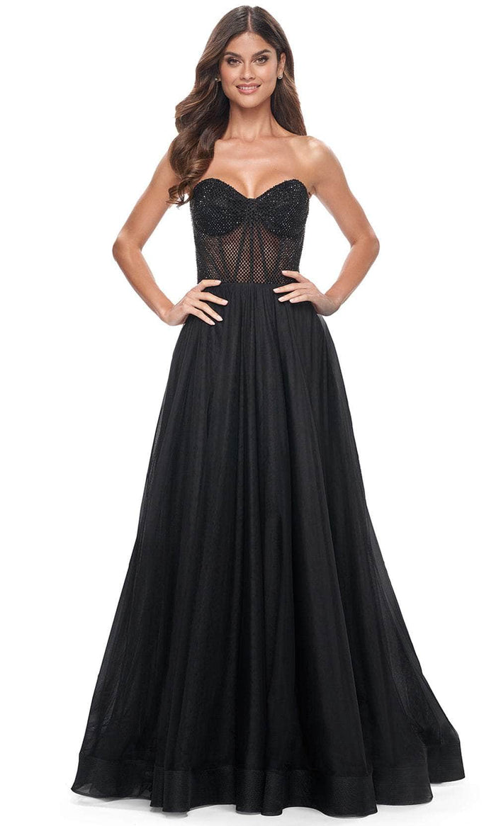 La Femme 32216 - Fishnet A-Line Prom Dress Special Occasion Dress 00 / Black