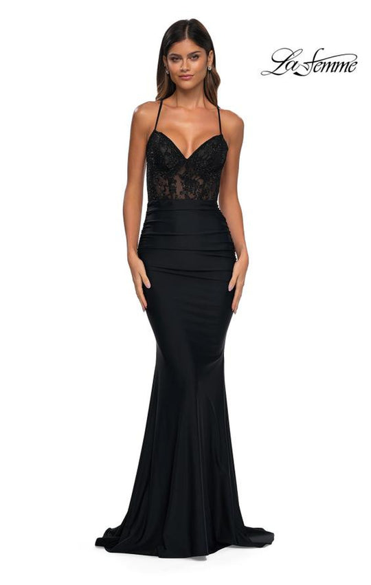 La Femme 32217 - Lace Bodice Sweetheart Neckline Prom Gown