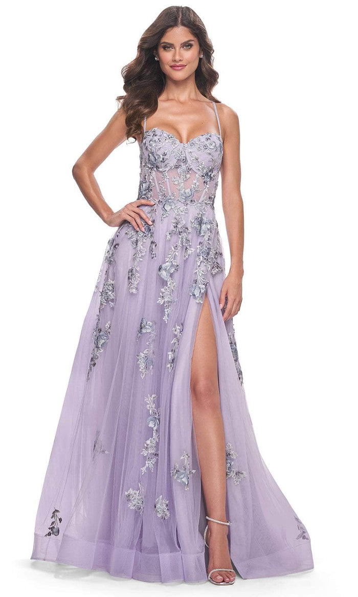 La Femme 32221 - Lace Applique A-Line Prom Gown Prom Dresses 00 / Lavender
