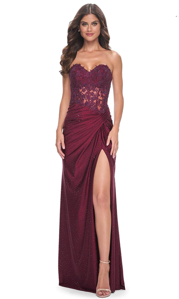 La Femme 32301 - Embroidered Corset Strapless Prom Dress Prom Dresses 00 / Dark Berry