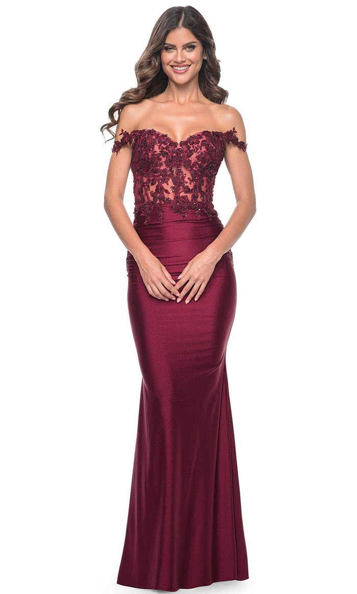 La Femme 32302 - Applique Corset Prom Dress Prom Dresses 00 / Dark Berry