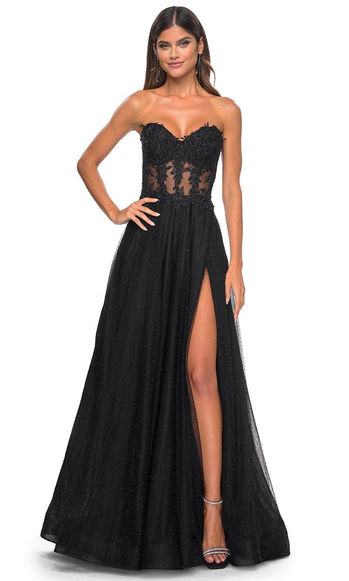La Femme 32313 - Rhinestone Tulle Prom Dress Prom Dresses 00 / Black