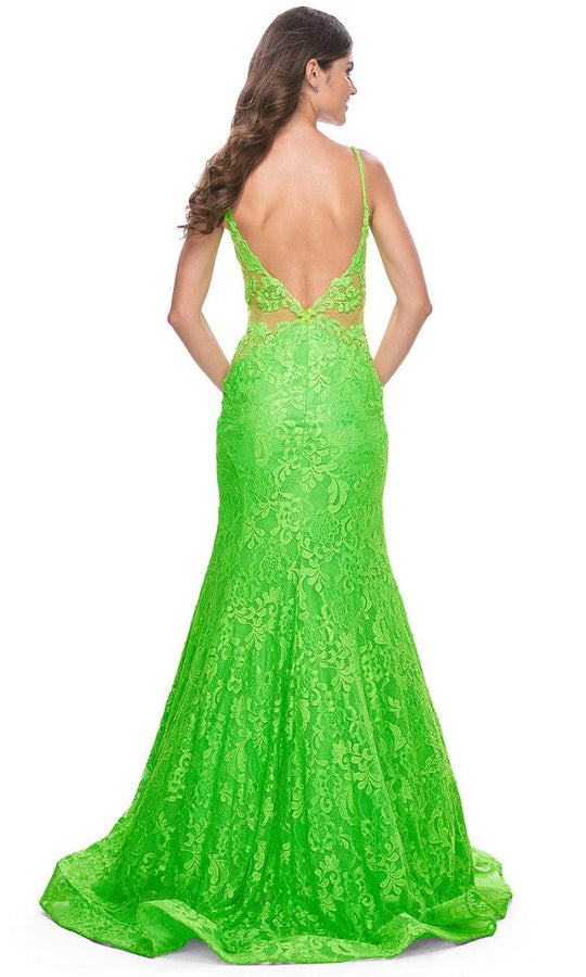 La Femme 32314 - Plunging Neckline Floral Lace Prom Gown
