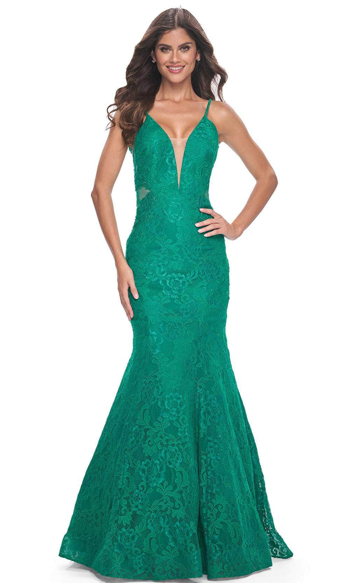 La Femme 32315 - V-Neck Lace Mermaid Prom Gown Prom Dresses 00 / Jade