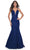 La Femme 32315 - V-Neck Lace Mermaid Prom Gown Prom Dresses 00 / Navy