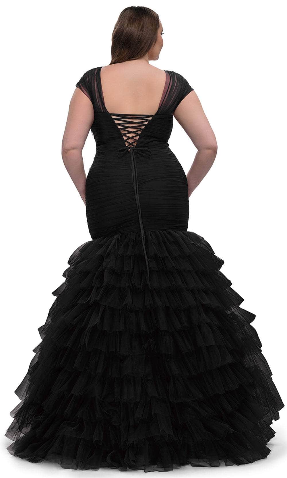 La Femme 32389 - Long Tulle Mermaid Dress - Cap sleeves, Sheer sleeves ...