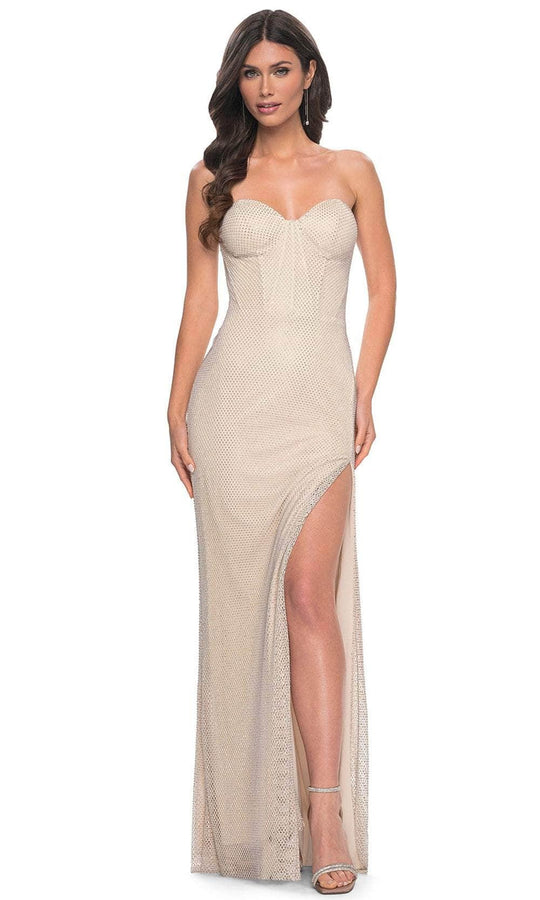 La Femme 32414 - Hot Stone Fishnet Strapless Prom Dress
