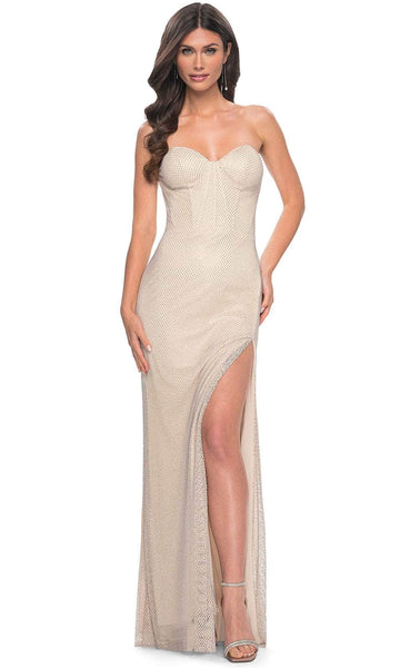 La Femme 32414 - Hot Stone Fishnet Strapless Prom Dress 00 / Champagne - Shop La Femme dresses on Couture Candy at CoutureCandy.com La Femme 32414 - Hot Stone Fishnet Strapless Prom Dress 00 / Champagne - Shop La Femme dresses on Couture Candy at CoutureCandy.com