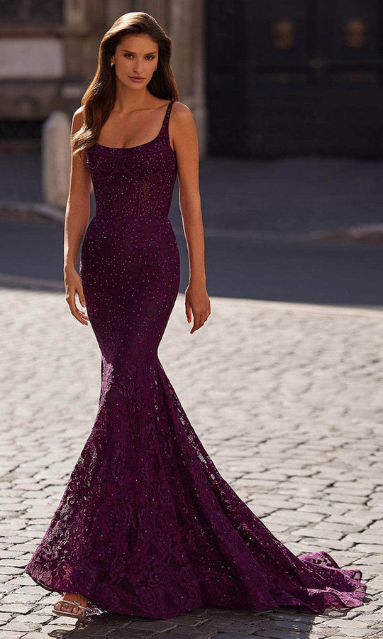 La Femme 32420 - Floral Lace Scoop Neck Prom Gown