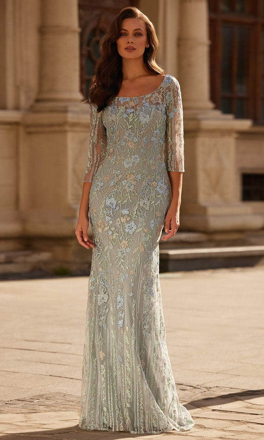 La Femme 32463 - Illusion Sleeve Lace Evening Gown