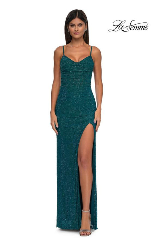 La Femme 32578 - Illusion Back Rhinestone Encrusted Prom Gown