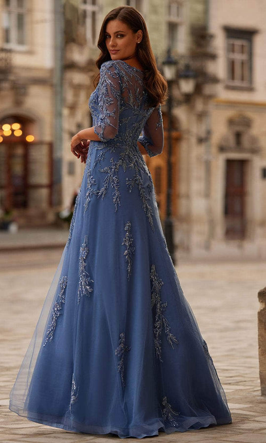 La Femme 32612 - Embroidered Bateau Neck Evening Gown