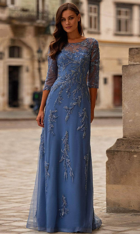 La Femme 32612 - Embroidered Bateau Neck Evening Gown