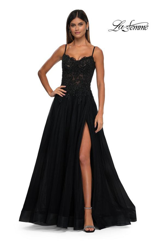 La Femme 32646 - Lace Applique Sleeveless Prom Gown