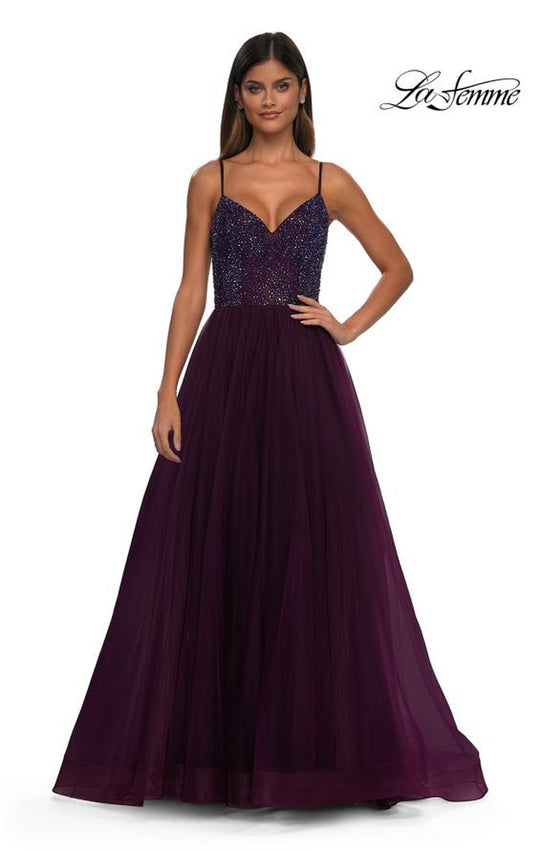 La Femme 32668 - Rhinestone Embellished A-Line Prom Gown