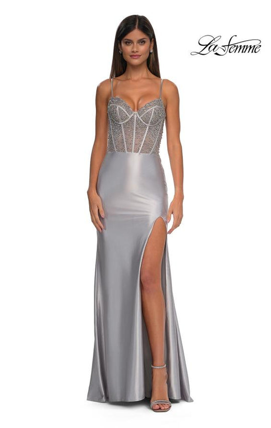 La Femme 32691 - Corset Bodice Rhinestone Embellished Prom Gown