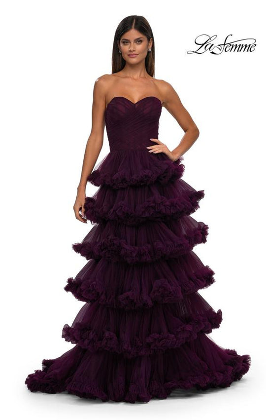 La Femme 32721 - Tiered Skirt Strapless Tulle Ballgown