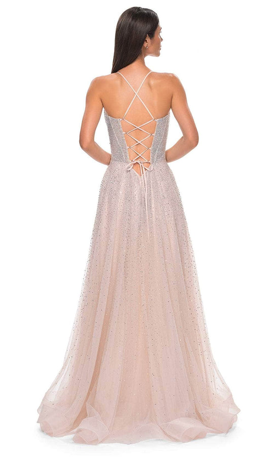 La Femme 32725 - Deep V-Neck Rhinestone-Embellished Prom Gown