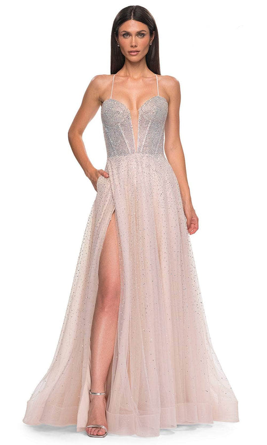 La Femme 32725 - Deep V-Neck Rhinestone-Embellished Prom Gown