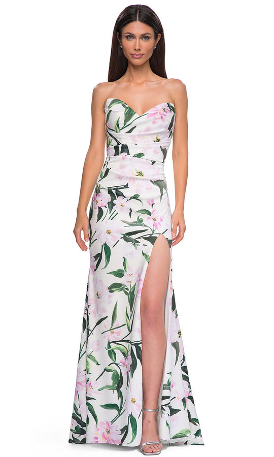 La Femme 32752 - Sweetheart Neckline Floral Print Jersey Prom Gown