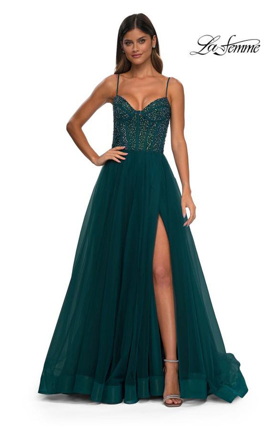 La Femme 32754 - Rhinestone Bodice V-Neck Prom Gown