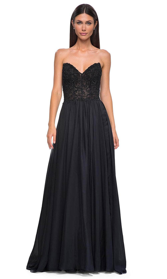 La Femme 32804 - Illusion Back Beaded Applique Prom Gown