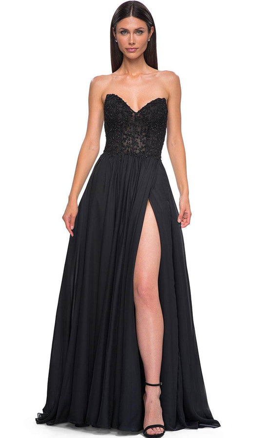 La Femme 32804 - Illusion Back Beaded Applique Prom Gown