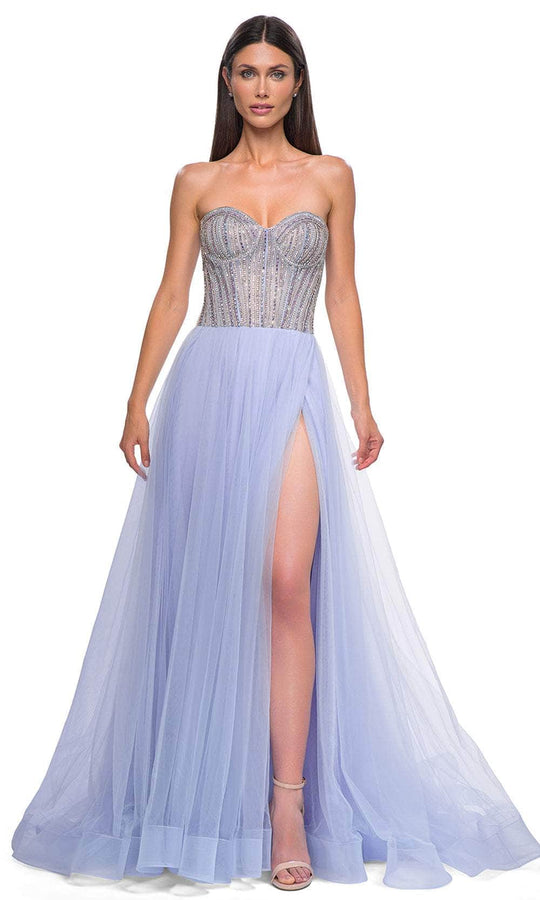 La Femme 32811 - Illusion Back Layered A-Line Prom Gown