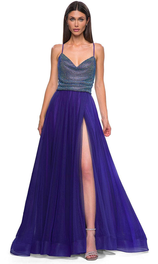 La Femme 32838 - Cowl Neck Iridescent Beaded Prom Gown